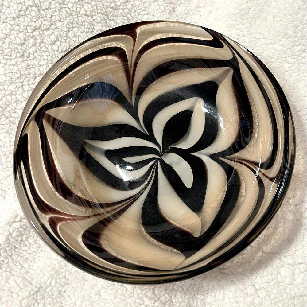 Vintage Murano Style Swirl Bowl, Beautiful Deep Purplish Red & White Swirl